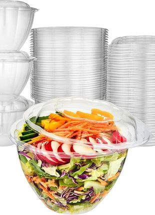 Stock Your Home Plastic Bowls with Lids (50 Count) 48 Oz. Disposable To-Go Containers – Large Airtight Bowls for Dinner or On-the-Go Meals