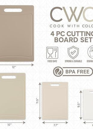 COOK WITH COLOR Non-Slip Cutting Board Set – Kitchen Essentials with Easy Grip Handle for Meat, Veggies, and Fruits, 4 Cutting Boards, Brown