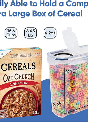Cereal Containers Storage Set Large (4L,135.2 Oz), Airtight Food Storage Containers for Kitchen & Pantry Organization, Cereal Storage Container Set for Crunchiness, BPA Free Dispenser Keepers (4)