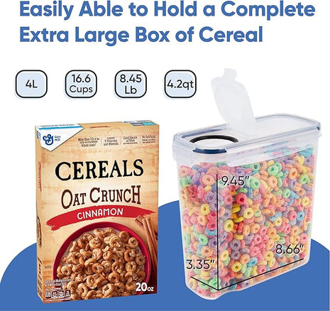 Cereal Containers Storage Set Large (4L,135.2 Oz), Airtight Food Storage Containers for Kitchen & Pantry Organization, Cereal Storage Container Set for Crunchiness, BPA Free Dispenser Keepers (4)