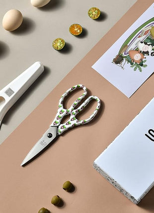 Linoroso Kitchen Scissors Heavy Duty Kitchen Shears with Magnetic Holder Made with Japanese Steel 4034, Multipurpose Ultra Sharp Cooking Scissors for Meat/Vegetables/BBQ/Herbs/Pizza (Graphic,Chili)