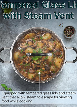 Cook N Home Stainless Steel Cookware Sets 10-Piece, Pots and Pans Kitchen Cooking Set with Stay-Cool Handles, Dishwasher Safe, Silver