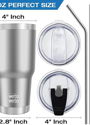 WETOWETO 30 oz Tumbler Stainless Steel Vacuum Insulated Coffee Ice Cup Double Wall Vacuum Coffee Tumbler for Hot and Cold drinks, Suitable for Beach, Travel, Party, Office (Stainless, 1 Pack)