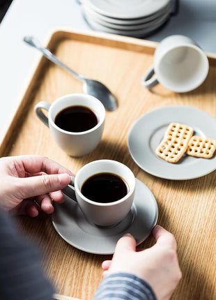 YHOSSEUN Porcelain Espresso Cups Set and Metal Stand 3 OZ Demitasse Cup For Coffee Shot, Mugs for Latte, Cafe Mocha, Cappuccino, and Tea, Serve for 6 Gray