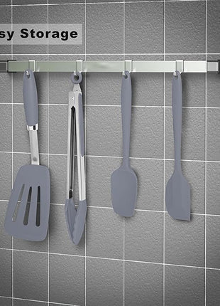 Silicone Spatulas Set Turners Tongs Cooking Utensils Set High Heat Resistant Kitchen Scraper Spatulas for Cooking Mixing Baking BPA Free Dishwasher Safe, Grey