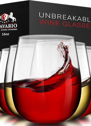 Unbreakable Stemless Plastic Wine Glasses | Reusable | Shatterproof 100% Tritan Plastic | Dishwasher-Safe | BPA-free | Awesome for Indoor & Outdoor | 16 oz, Set of 8