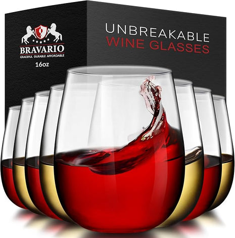 Unbreakable Stemless Plastic Wine Glasses | Reusable | Shatterproof 100% Tritan Plastic | Dishwasher-Safe | BPA-free | Awesome for Indoor & Outdoor | 16 oz, Set of 8