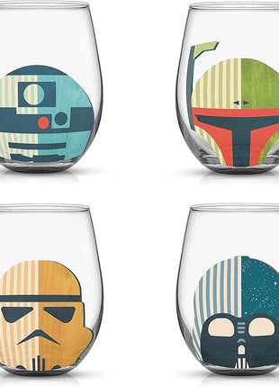 JoyJolt Star Wars™ Helmet Hues Tumblers Stemless Glasses. Set of 4 Large 19oz Glass Drinking Glasses, Wars Kitchen Gifts and, Collectibles for Adults