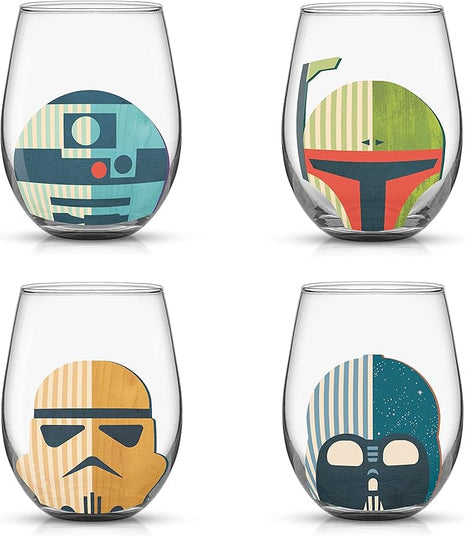 JoyJolt Star Wars™ Helmet Hues Tumblers Stemless Glasses. Set of 4 Large 19oz Glass Drinking Glasses, Wars Kitchen Gifts and, Collectibles for Adults