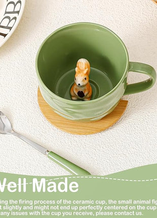 Squirrel Gifts for Women Men Cute Squirrel Ceramic Mug Hidden 3D Animal Inside Unqiue Coffee Mug Tea Cup with Lid Spoon Cool Stuff Home Decor Christmas Birthday Gifts for Her Friends Sisters Besties