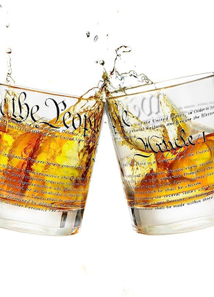 Greenline Goods Whiskey Glasses – United States Constitution We The People (Set of 2) - 10 oz Tumblers - American US Patriotic Gift Set - Old Fashioned Cocktail Glasses