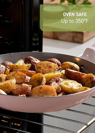 T-Fal Refresh Ceramic Nonstick Cookware Set, 12-Piece Ceramic Pots and Pans Set, Oven Safe to 350°F, Includes Stockpot, Griddle, Frying Pans, & Utensils, Dusty Rose