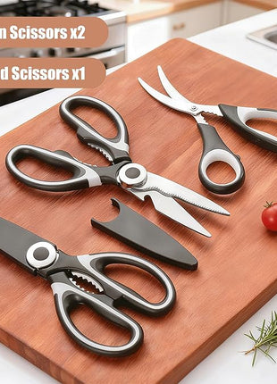 Kitchen Scissors All Purpose 3 Pack - Heavy Duty Stainless Steel Cooking Shears for Cutting Meat, Food, Fish, Poultry Multipurpose Sharp Sissors for Dishwasher Safe