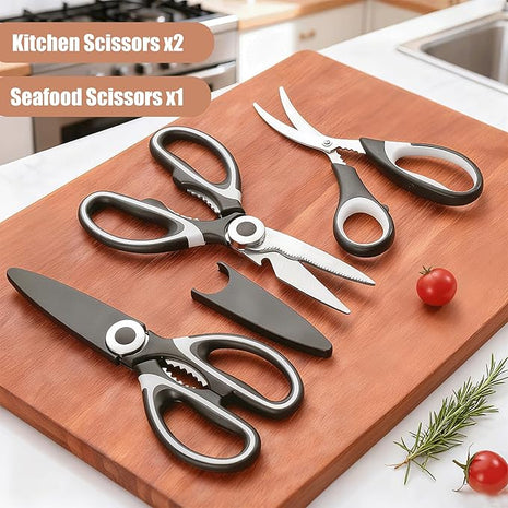 Kitchen Scissors All Purpose 3 Pack - Heavy Duty Stainless Steel Cooking Shears for Cutting Meat, Food, Fish, Poultry Multipurpose Sharp Sissors for Dishwasher Safe