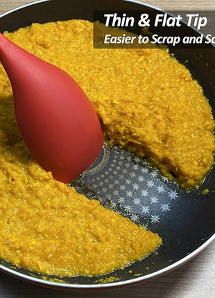 2 Pack Large Silicone Cooking Spoon, Non-Stick Slotted and Solid Spoon set with Deep Bolw and Measurement Mark for Mixing, Serving, Draining, Scooping, Scraping, Heat Resistant Kitchen Utensils, Red