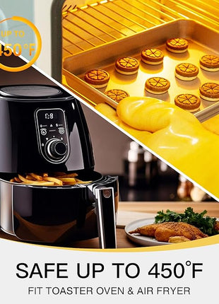 HONGBAKE Toaster Oven Pan Nonstick Set of 2, Premium 1/8 Sheet Pan for Baking, Small Cookie Sheet Tray, Dishwasher Safe and Heavy Duty - Rose Gold