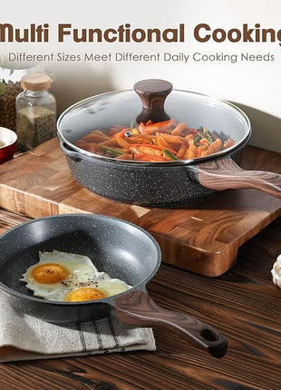 SENSARTE Nonstick Frying Pan Skillets, Swiss Granite Coating Omelette Pans, Healthy Cookware Chef's Pan, Free of Intentionally Added PFOA (8 Inch Frying Pan and 3.5QT Saute Pan)