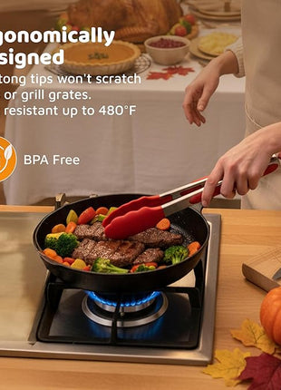 Popco 3 Piece Kitchen Tongs Set 7, 9, 12 Inch - Stainless Steel Nonstick Tongs with Silicone Tips - Heat Resistant and Dishwasher Safe for Cooking, Grilling, Salad, and Everyday Serving