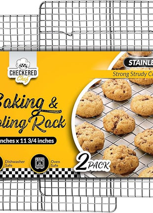 Checkered Chef Cooling Rack for Cooking and Baking - 11 ¾" x 17 Set of 2 Stainless Steel, Oven Safe Grid Wire Cookie Cooling Racks