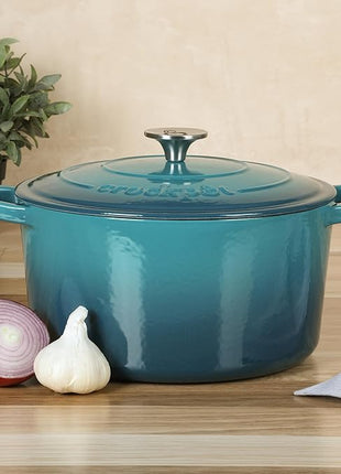 Crock-Pot Artisan 7-Quart Round Dutch Oven – Teal Ombre, Enameled Cast Iron Oven Safe Cookware