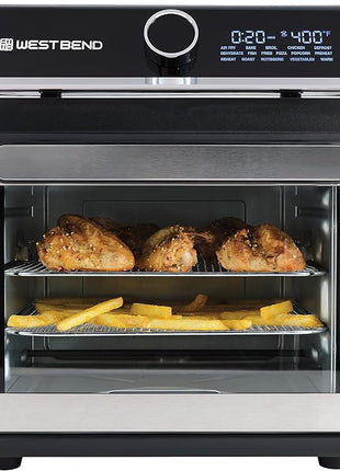 West Bend Air Fryer Oven 15-Quart Capacity with Digital Controls Easy-View Door and 16 Cooking Presets, Includes Eight Cooking Accessories, 1000-Watts, Black