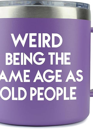 KLUBI 40th Birthday Gifts Women - Weird Being The Same Age As Old People 14oz 50th 60th Birthday Gifts for Women Over 60 Purple Bday Gift Ideas for Adults Cute Funny Celebration Gift for Elderly