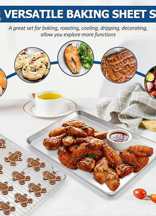 TeamFar Baking Sheet with Rack Set, Stainless Steel Baking Pan Cookie Sheet with Cooling Rack, Size 17.6 x 13 x 1inch, Non Toxic & Heavy Duty, Easy Clean & Dishwasher Safe