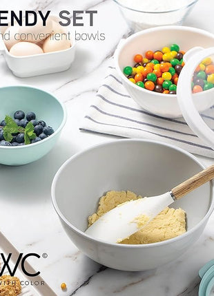 COOK WITH COLOR Mixing Bowls with TPR Lids - 12 Piece Plastic Nesting Bowls Set includes 6 Prep Bowls and 6 Lids, Microwave Safe Mixing Bowl Set (Mint)