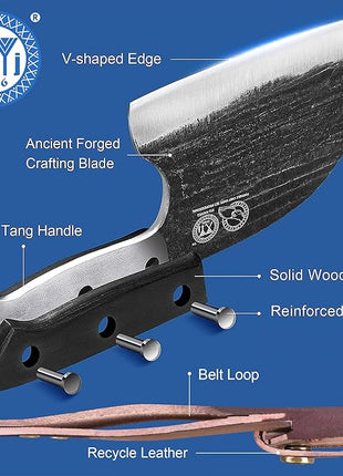 Full Tang, Serbian Chefs knife,Chef Meat Cleaver,Kitchen Knives,Set with Leather Sheath,Take Carrying,Butcher,for Camping or Outdoor (8 inch)