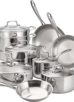 Tramontina Tri-Ply Clad Stainless Steel 14-Piece Cookware Set with Glass Lids, Pots and Pans Kitchen Set, Induction-Ready, Dishwasher-Safe, NSF-Certified