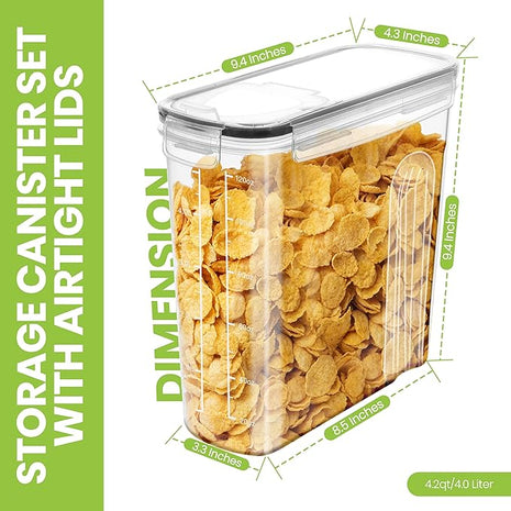 Utopia Kitchen Cereal Containers Storage Set – 3 Pack 4L(135.2 oz) Airtight Food Storage Containers with Lids, BPA-Free Cereal Dispensers for Pantry Organization and Storage (Clear)