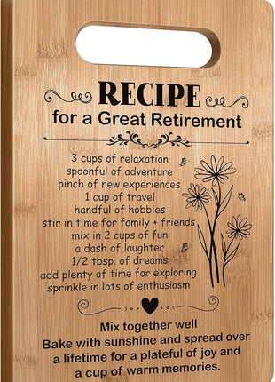 Retirement Gifts for Women 2025, Retired Cutting Board Gifts, Coworker Leaving Gifts for Women, Going Away Gifts for Coworker Boss Lady Leader Colleague Friends-Recipe for a Great Retirement