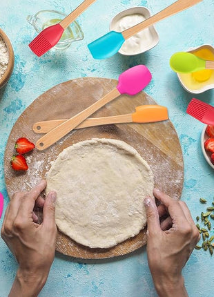 Wood Handled Mini Spatula Mini Silicone Baking Spatulas Set Silicone Brush with Wooden Handles, Spoon, Spatula for Kitchen Cooking Mixing (5)