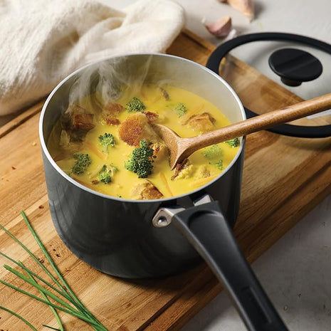 Tramontina Ceramic Non Stick 6-Piece Nesting Sauce Pan Set with Lids - Stackable Nonstick Cookware Set, Dishwasher and Oven Safe, Dark Gray