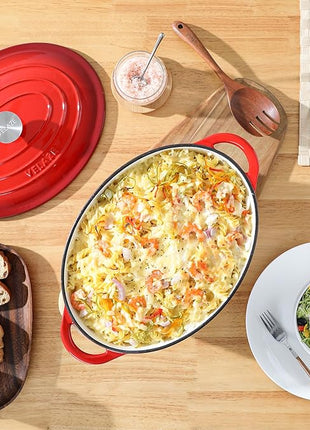 Velaze 7.5 QT Enameled Oval Dutch Oven Pot with Lid, Cast Iron Dutch Oven with Dual Handles for Bread Baking, Cooking, Frying, Non-stick Enamel Coated Cookware (RED)