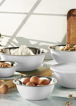 WHYSKO Stainless Steel Mixing Bowl Set, 10 Piece Stainless Steel Mixing Bowls with Lids Set for Food Prep Storage and Serving, Dishwasher Safe for Kitchen Baking Cooking, White