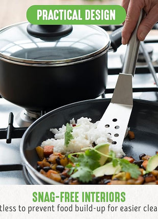 GreenLife 16 Piece Nonstick Cookware Set, Soft Grip Non-Toxic PFAS-Free Ceramic Pots & Pans, Dishwasher & Oven Safe, Frying, Sauce, Saute, Utensils, Glass Lids, Stay-Cool Handles, Wobble Free, Black