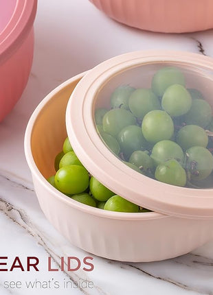 COOK WITH COLOR Prep Bowls with Lids- Wide and Deep Nesting Plastic Small Mixing Bowl Set with Lids, 12 Piece Set - Wide Bowls, Rose
