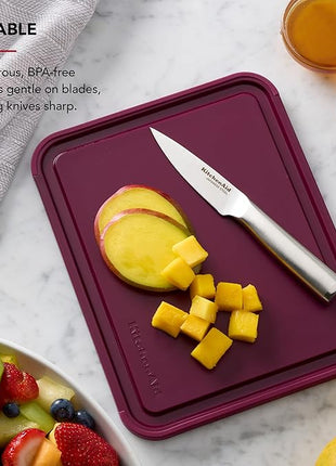 KitchenAid Classic Plastic Cutting Board with Perimeter Trench and Non Slip Edges, Dishwasher Safe, 8 x 10 inch, Beetroot