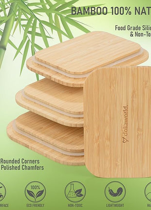 Natural Bamboo Lids Set for Food Storage Glass Containers (4pcs) - Lids are compatible with all Glass Food Storage Containers Sets