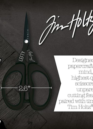 Tim Holtz Left Handed Scissors - 5 Inch Mini Snips with Micro Serrated Blade - Lefty Craft Tool for Cutting Paper, Fabric, and Sewing - Titanium with Black Comfort Grip Handles