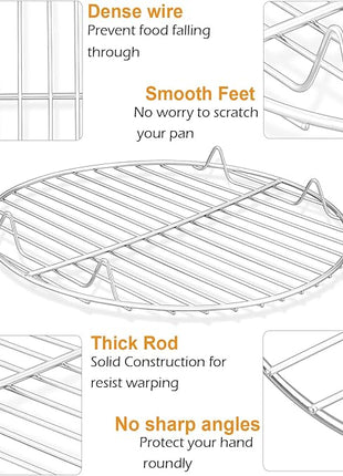 P&P CHEF 9 Inch Cooking Rack Round, Stainless Steel Round Rack for Cooking Cooling Steaming Baking, Fit Air Fryer Pot Pressure Cooker, 2 Pack -Oven & Dishwasher Safe