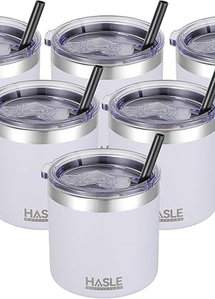 HASLE OUTFITTERS 10oz Insulated Tumblers with Lid and Straw,Stainless Steel Tumbler Travel Coffee Mug,Double Wall Reusable Tumbler Cup for Iced and Hot Drinks(White,6 Pack)