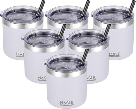 HASLE OUTFITTERS 10oz Insulated Tumblers with Lid and Straw,Stainless Steel Tumbler Travel Coffee Mug,Double Wall Reusable Tumbler Cup for Iced and Hot Drinks(White,6 Pack)
