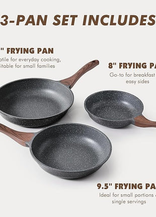 SENSARTE Nonstick Frying Pan Skillets, Swiss Granite Coating Omelette Pans, Healthy Cookware Chef's Pan, Free of Intentionally Added PFOA (8+9.5+11 Inch)