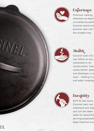 Cuisinel Cast Iron Lid - Fits 12"-Inch / 30.48-cm Lodge Skillet Frying Pans or Braiser + Silicone Handle Holder + Care Guide - Pre-Seasoned Replacement Cover - Indoor/Outdoor, Oven, Fire, BBQ Safe