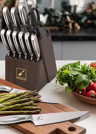 imarku® Knife Set, 15-Pieces HC Stainless Steel Kitchen Knife Set With Built in Knife Sharpener, Razor-Sharp Blade Knife Block Set With Non-Slip Handle, Dishwasher Safe, Best Birthday Gifts