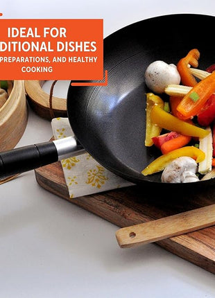 IMUSA 9.5in Carbon Steel Nonstick Wok with Cool Touch Handle, Black