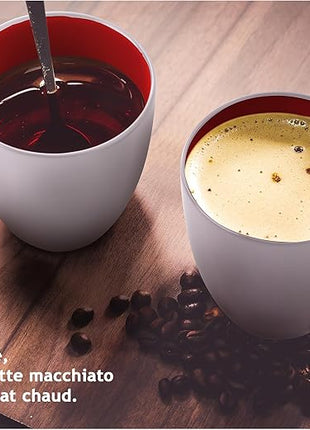 MIAMIO - Set of 6 Stoneware Coffee Mugs 12 Ounce/Cup Set - Le Papillon Collection (White-Red)