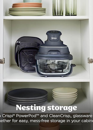 Ninja Crispi 4-in-1 Portable Glass Air Fryer Cooking System, 1500W, 4QT & 6-Cup TempWare Glass Containers with Storage Lids, Microwave, Freezer & Dishwasher Safe, Cyberspace Gray, FN101GY